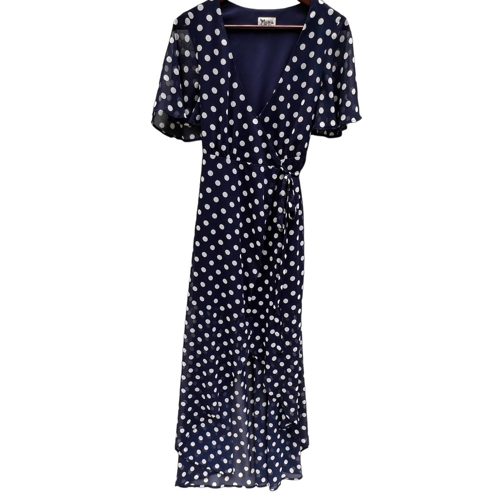 Show Me Your Mumu Marianne Wrap Maxi Dress Polka Dot Navy White Small - Picture 4 of 13